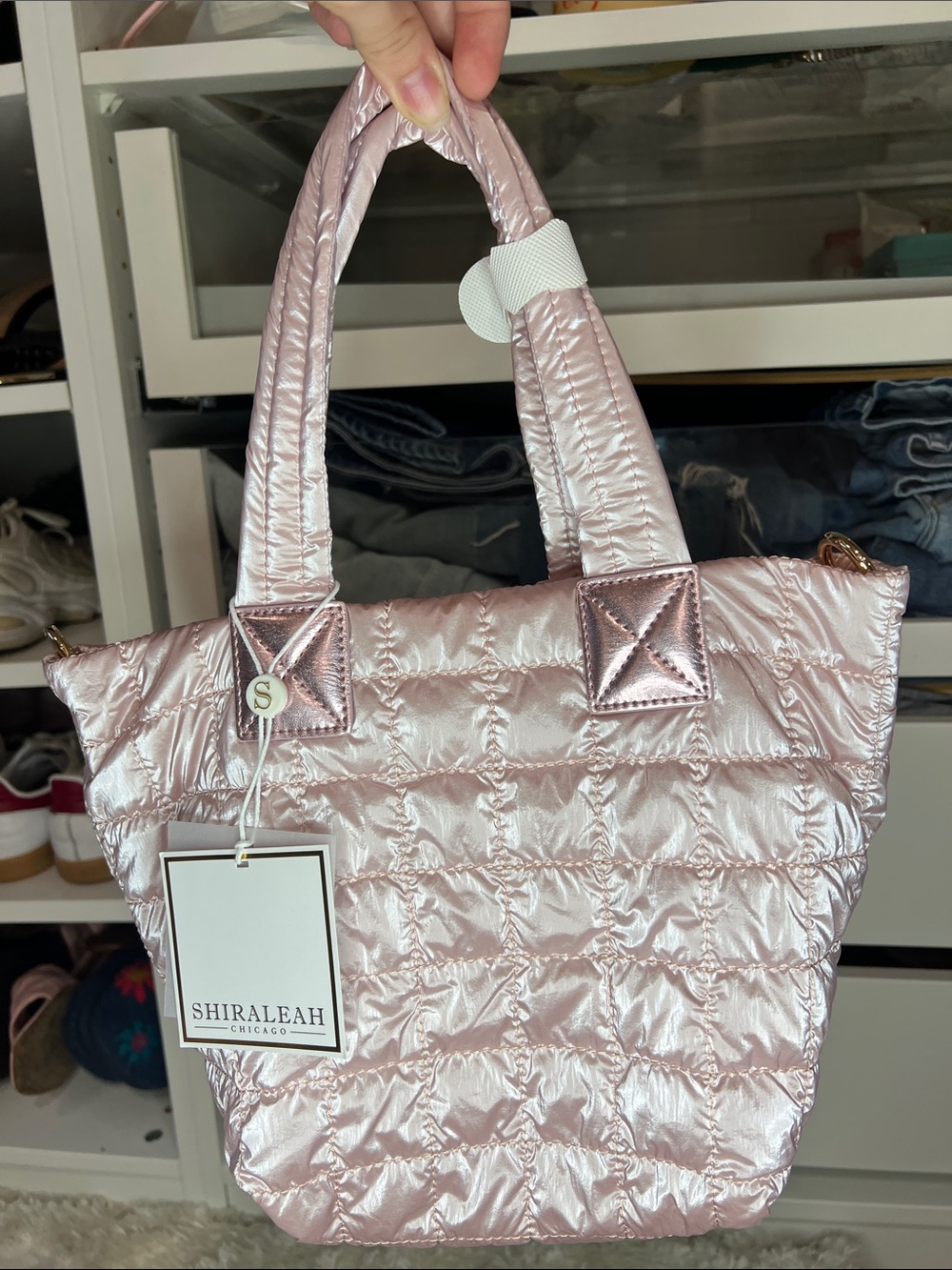 Shiraleah Metallic Pink Quilted Tote
